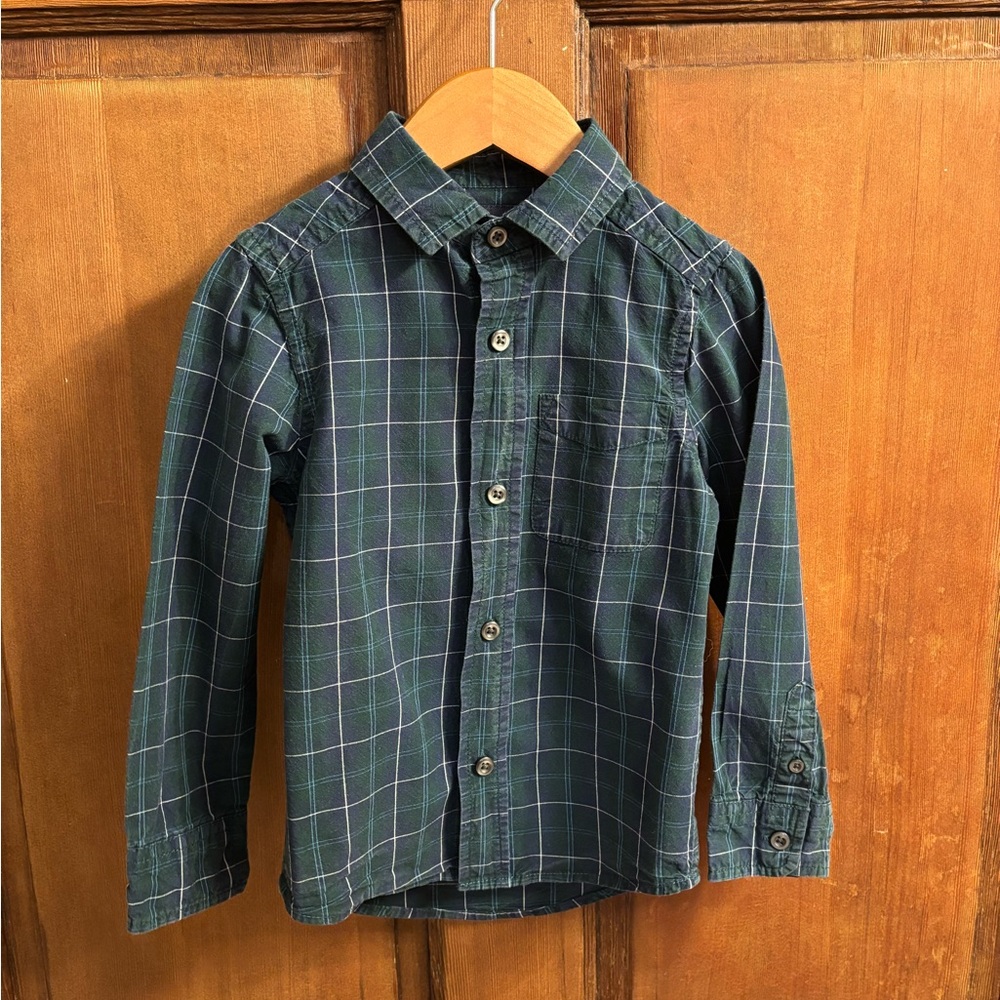 The Children's Place Navy and Green Plaid Button-Down Shirt